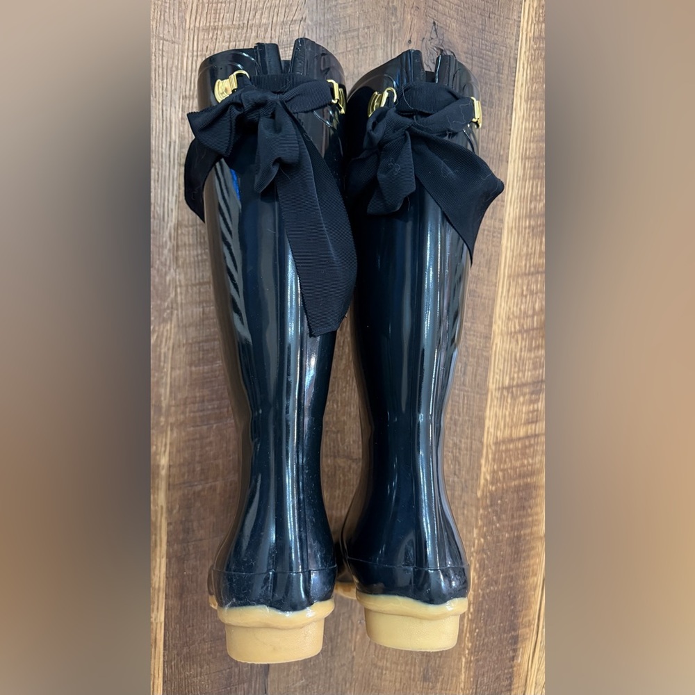 Brand New! Joules Evedon Stylish Black Women's Rain Boots with Bows Sz 8/39